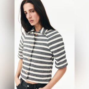 H&M Striped Short Sleeve Blazer with Gold Buttons